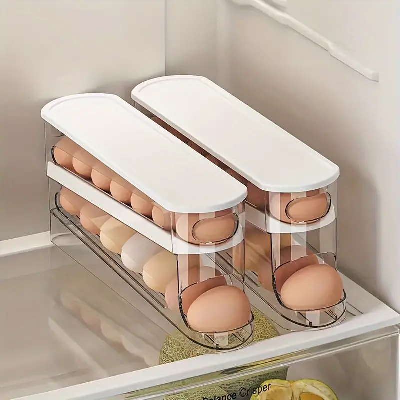 【Black Friday Exclusive Bottom Price】Automatic Double-Layer Sliding Egg Box - Flip-Top Freshness Preserver | Space-Saving Fridge Egg Organizer-(3 - 5 days delivery)