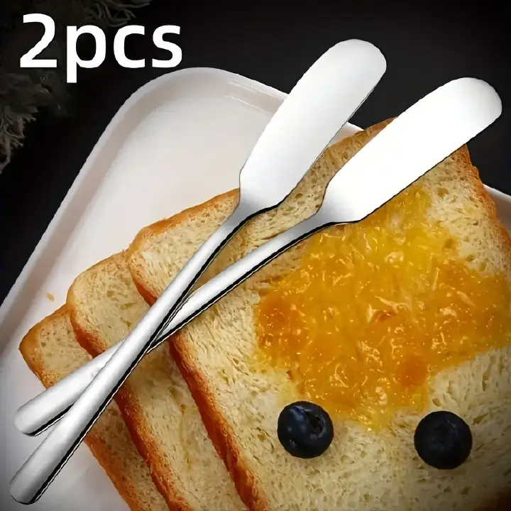 2 Packs Stainless Steel Rounded Butter Knives - Safe Rounded Edge Design for Easy Spreading of Jam, Cheese & Dessert Sandwiches | Durable Portable Kitchen Tools for Home, Outdoor & Stylish Dining