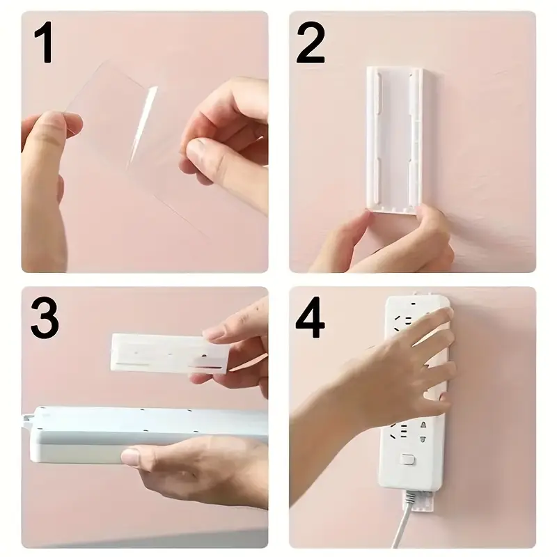 4-Pack Wall-Mounted Power Strip Holders - Space-Saving Durable Plastic Brackets, Damage-Free & Easy Installation, No Trace on Walls - for Home, Office, Kitchen, Bathroom
