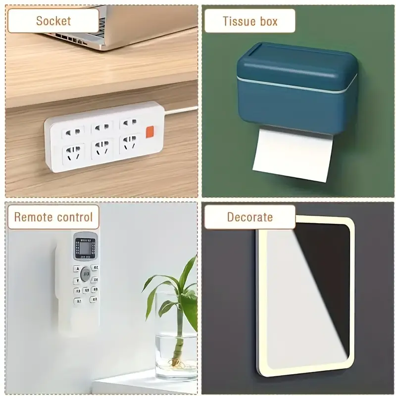 4-Pack Wall-Mounted Power Strip Holders - Space-Saving Durable Plastic Brackets, Damage-Free & Easy Installation, No Trace on Walls - for Home, Office, Kitchen, Bathroom