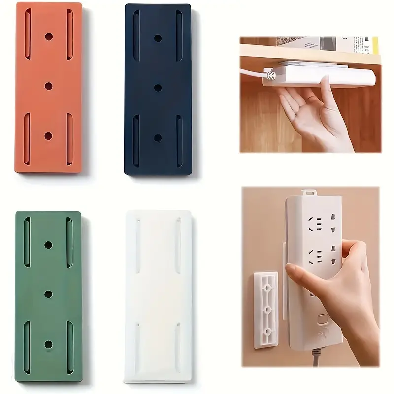 4-Pack Wall-Mounted Power Strip Holders - Space-Saving Durable Plastic Brackets, Damage-Free & Easy Installation, No Trace on Walls - for Home, Office, Kitchen, Bathroom