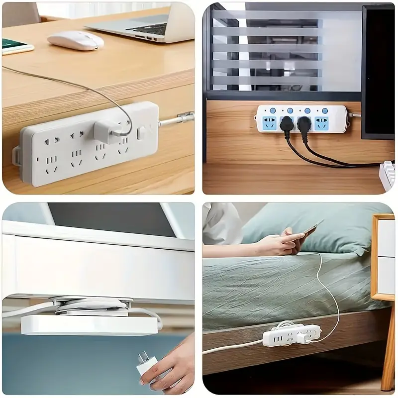 4-Pack Wall-Mounted Power Strip Holders - Space-Saving Durable Plastic Brackets, Damage-Free & Easy Installation, No Trace on Walls - for Home, Office, Kitchen, Bathroom