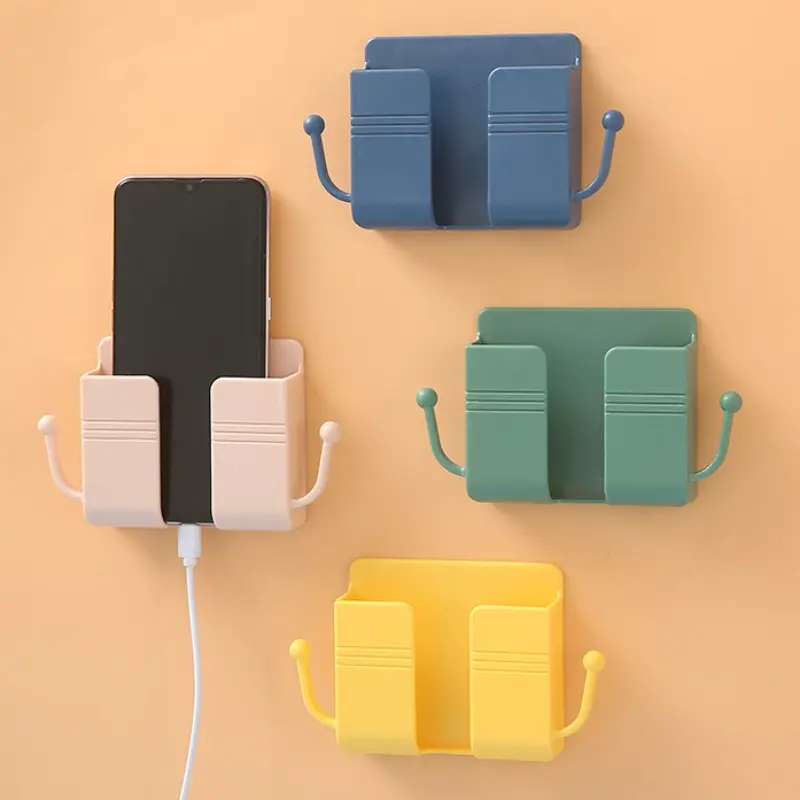 2 pcs Wall-Mounted Punch-Free Phone Organizer & Remote Control Storage Box- Multi-Functional Hook | Space-Saving Holder for Phones, Remotes & Small Devices
