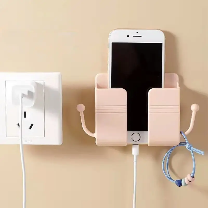 2 pcs Wall-Mounted Punch-Free Phone Organizer & Remote Control Storage Box- Multi-Functional Hook | Space-Saving Holder for Phones, Remotes & Small Devices