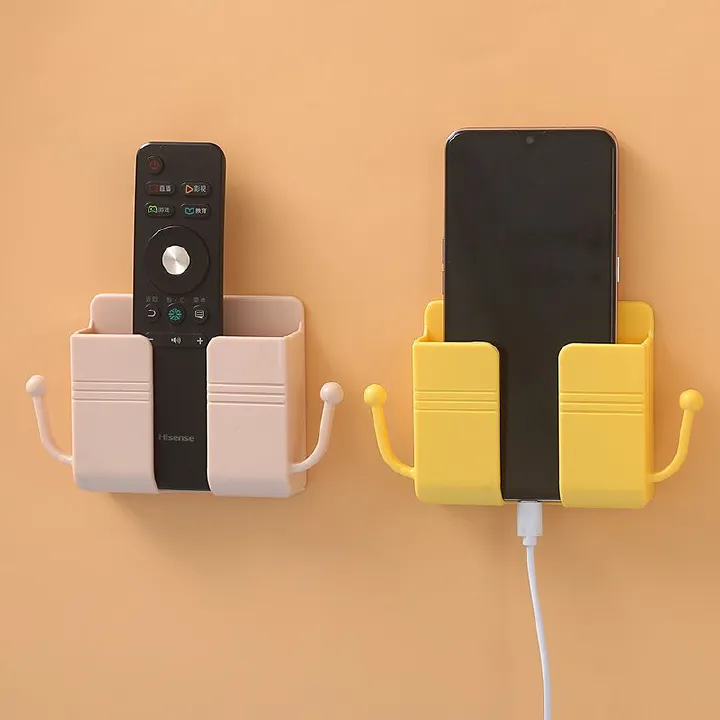 2 pcs Wall-Mounted Punch-Free Phone Organizer & Remote Control Storage Box- Multi-Functional Hook | Space-Saving Holder for Phones, Remotes & Small Devices
