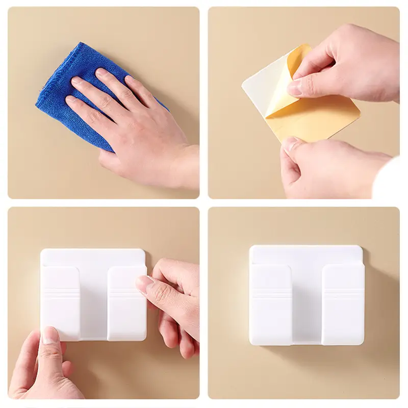 2 pcs Wall-Mounted Punch-Free Phone Organizer & Remote Control Storage Box- Multi-Functional Hook | Space-Saving Holder for Phones, Remotes & Small Devices