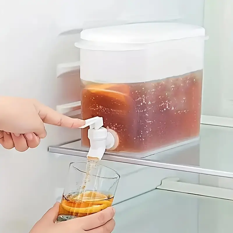 Large Capacity Fridge Beverage Dispenser with Faucet | Transparent PP Pitcher for Lemonade/Juice/Tea | Sealable Lid & Leak-Proof Design | Modern Simple Style for Home/Office/Party | Easy Clean