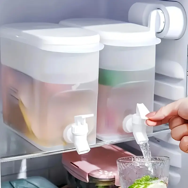 Large Capacity Fridge Beverage Dispenser with Faucet | Transparent PP Pitcher for Lemonade/Juice/Tea | Sealable Lid & Leak-Proof Design | Modern Simple Style for Home/Office/Party | Easy Clean