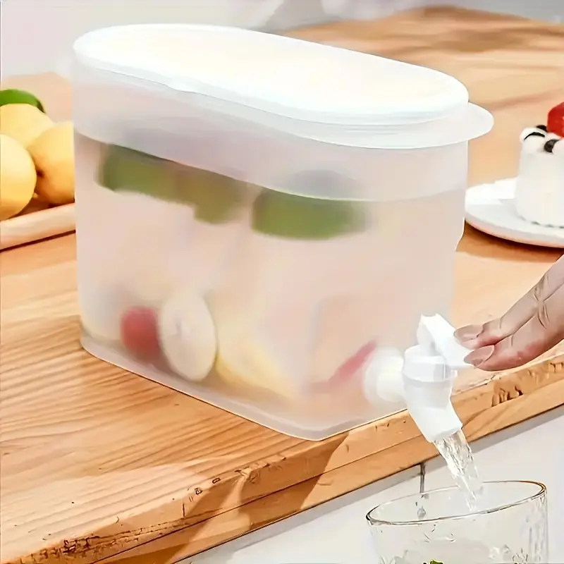 Large Capacity Fridge Beverage Dispenser with Faucet | Transparent PP Pitcher for Lemonade/Juice/Tea | Sealable Lid & Leak-Proof Design | Modern Simple Style for Home/Office/Party | Easy Clean