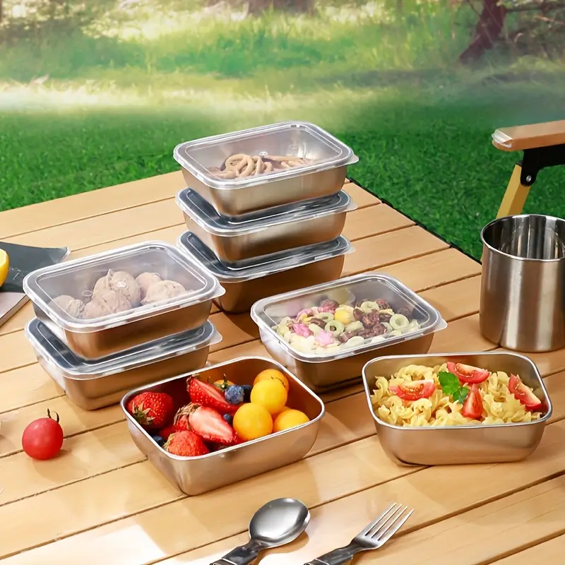 2Pcs Stainless Steel Food Storage Containers | Flip-Top Airtight Lids | Food-Grade & Reusable | Stackable for Fridge/Meal Prep/Picnic | Leak-Proof & Durable Kitchen Organizers