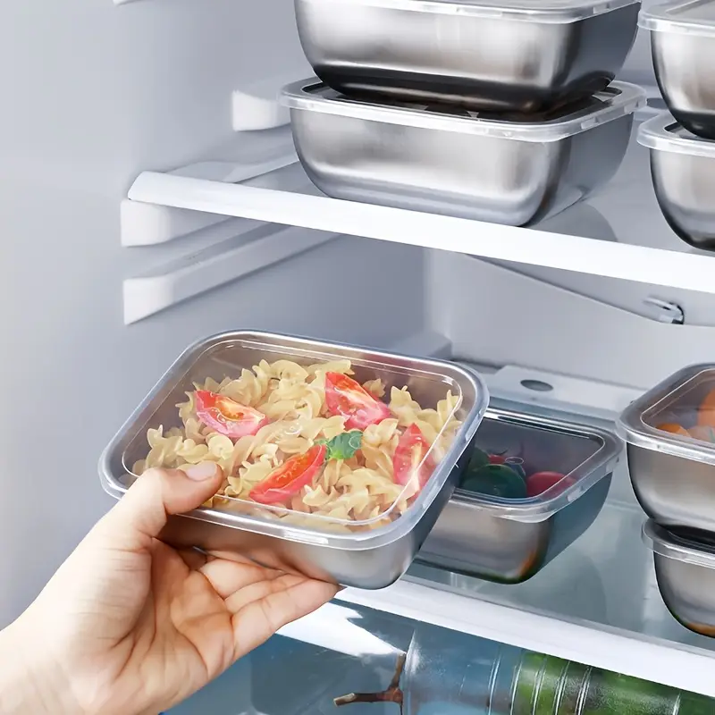 2Pcs Stainless Steel Food Storage Containers | Flip-Top Airtight Lids | Food-Grade & Reusable | Stackable for Fridge/Meal Prep/Picnic | Leak-Proof & Durable Kitchen Organizers