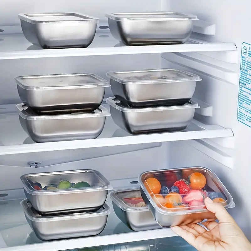 2Pcs Stainless Steel Food Storage Containers | Flip-Top Airtight Lids | Food-Grade & Reusable | Stackable for Fridge/Meal Prep/Picnic | Leak-Proof & Durable Kitchen Organizers