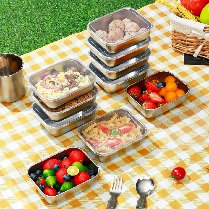 2Pcs Stainless Steel Food Storage Containers | Flip-Top Airtight Lids | Food-Grade & Reusable | Stackable for Fridge/Meal Prep/Picnic | Leak-Proof & Durable Kitchen Organizers