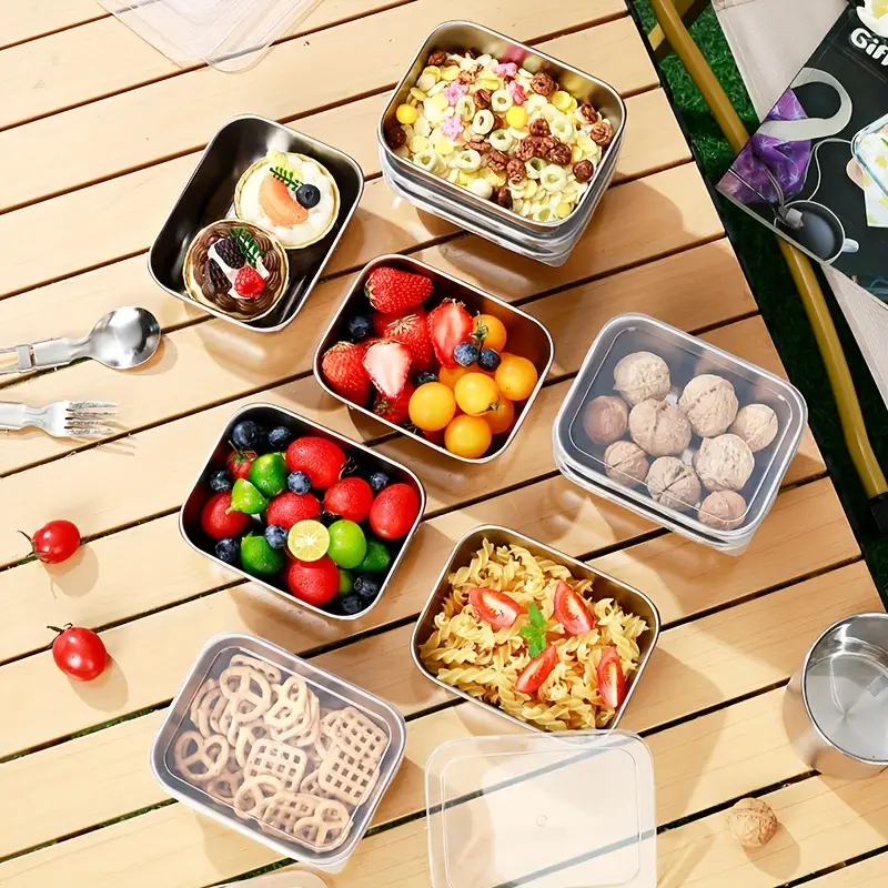 2Pcs Stainless Steel Food Storage Containers | Flip-Top Airtight Lids | Food-Grade & Reusable | Stackable for Fridge/Meal Prep/Picnic | Leak-Proof & Durable Kitchen Organizers