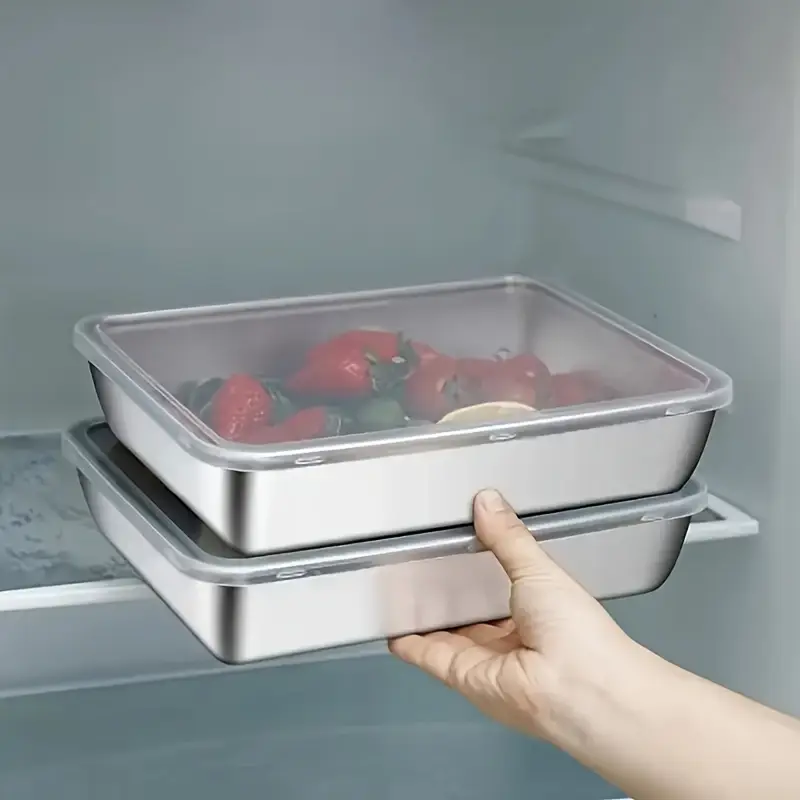 1/2 Pcs Durable 304 Stainless Steel Food Containers | Leak-Proof Flip Lids | BPA-Free & Multi-Oven Safe | Rectangular Stackable Organizers for Fridge/Pantry
