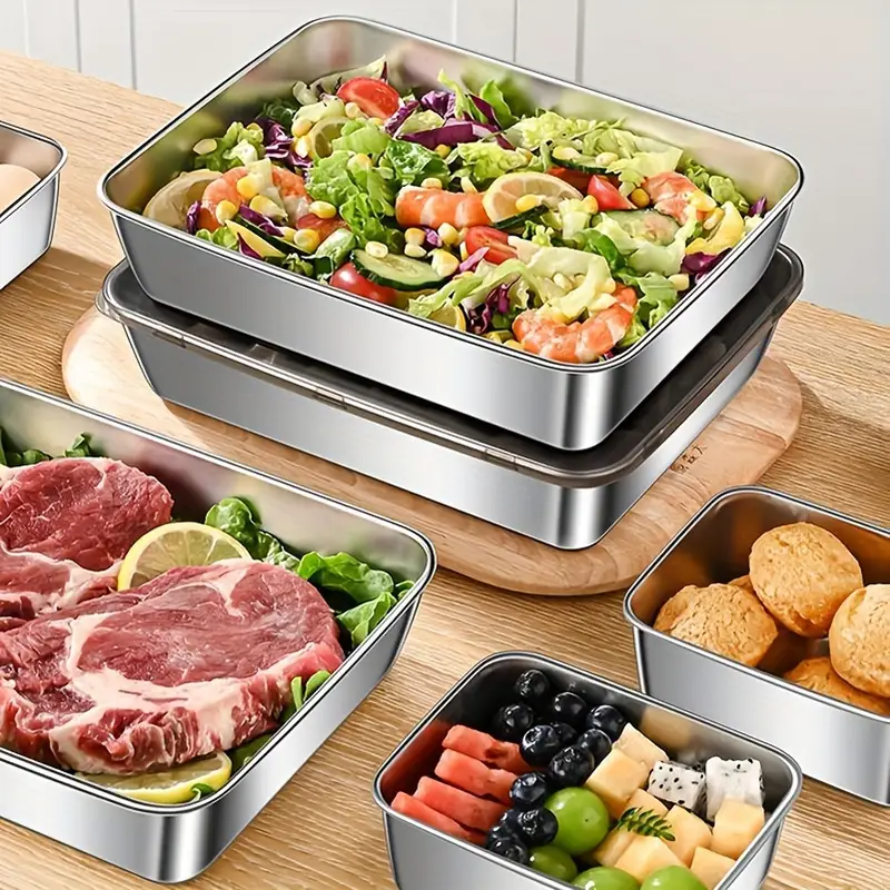 1/2 Pcs Durable 304 Stainless Steel Food Containers | Leak-Proof Flip Lids | BPA-Free & Multi-Oven Safe | Rectangular Stackable Organizers for Fridge/Pantry