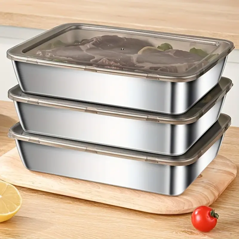 1/2 Pcs Durable 304 Stainless Steel Food Containers | Leak-Proof Flip Lids | BPA-Free & Multi-Oven Safe | Rectangular Stackable Organizers for Fridge/Pantry