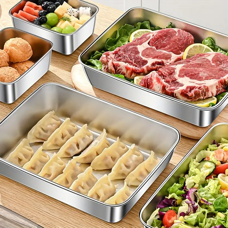 1/2 Pcs Durable 304 Stainless Steel Food Containers | Leak-Proof Flip Lids | BPA-Free & Multi-Oven Safe | Rectangular Stackable Organizers for Fridge/Pantry