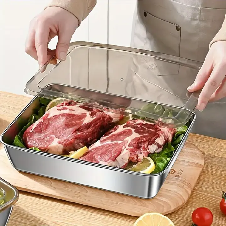 1/2 Pcs Durable 304 Stainless Steel Food Containers | Leak-Proof Flip Lids | BPA-Free & Multi-Oven Safe | Rectangular Stackable Organizers for Fridge/Pantry