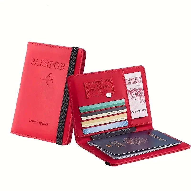 1pcs Slim Leather Passport Wallet - RFID Protection for Cards, Multi-Pocket Organizer with Adorable Design, Travel Essential