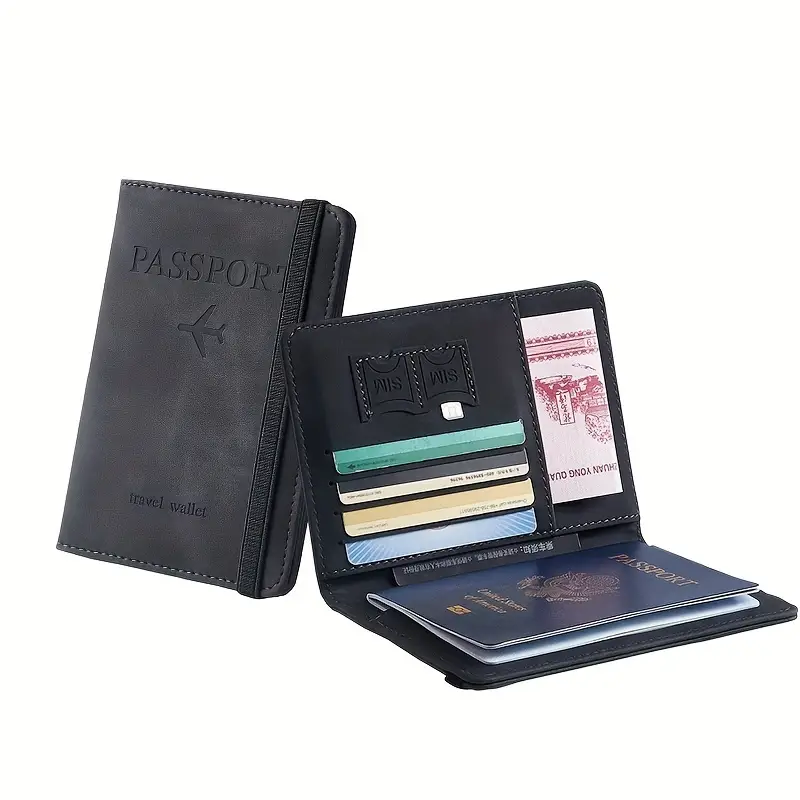 1pcs Slim Leather Passport Wallet - RFID Protection for Cards, Multi-Pocket Organizer with Adorable Design, Travel Essential
