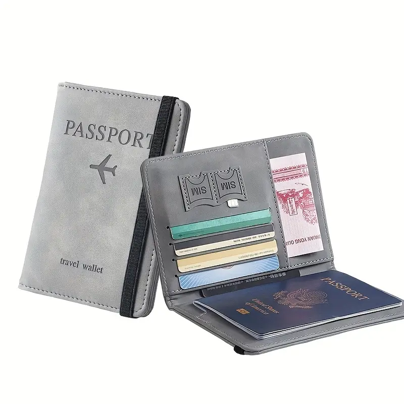 1pcs Slim Leather Passport Wallet - RFID Protection for Cards, Multi-Pocket Organizer with Adorable Design, Travel Essential