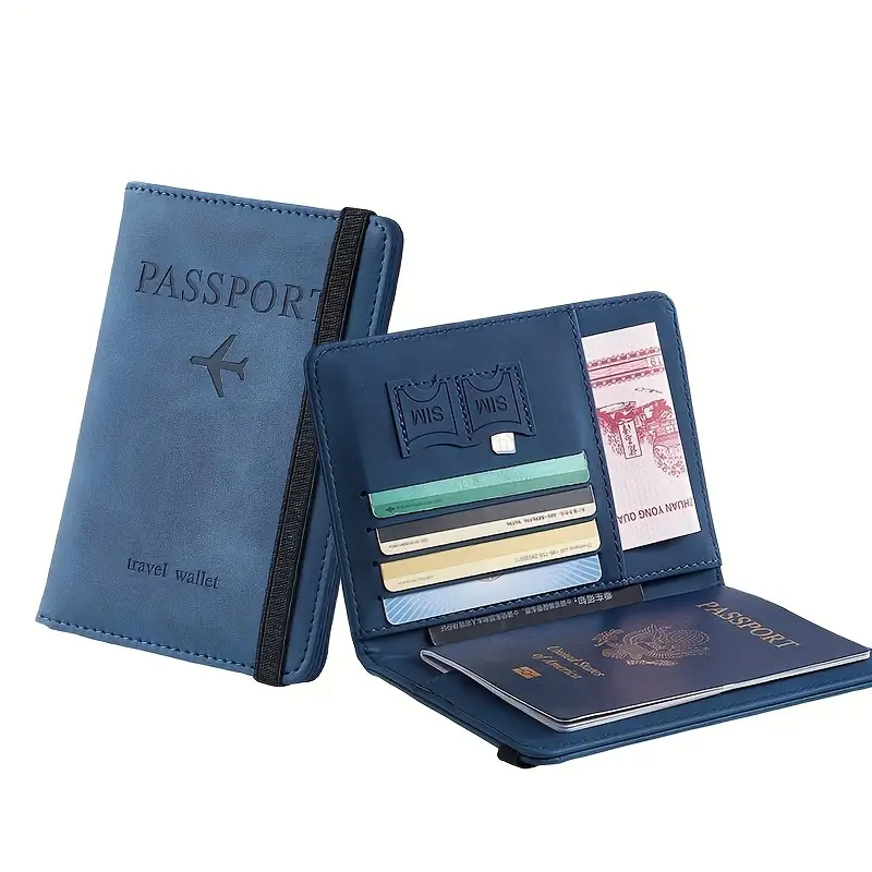 1pcs Slim Leather Passport Wallet - RFID Protection for Cards, Multi-Pocket Organizer with Adorable Design, Travel Essential