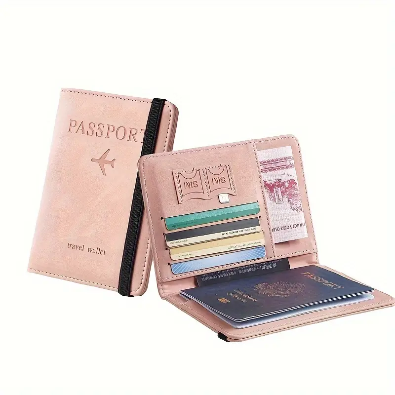 1pcs Slim Leather Passport Wallet - RFID Protection for Cards, Multi-Pocket Organizer with Adorable Design, Travel Essential