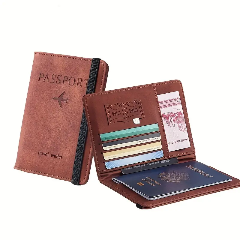 1pcs Slim Leather Passport Wallet - RFID Protection for Cards, Multi-Pocket Organizer with Adorable Design, Travel Essential