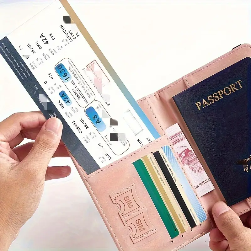 1pcs Slim Leather Passport Wallet - RFID Protection for Cards, Multi-Pocket Organizer with Adorable Design, Travel Essential
