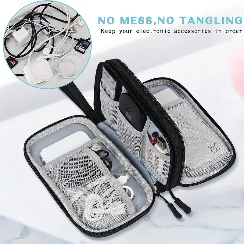 Hot Sale in Kenya! Travel Essential Electronic Organizer Pouch | Double-Layer Portable Cable Bag | Data & Charging Cable Sorting Tool | Anti-Loss Storage for Men Women Vacation[ Delivery in 3-5 Days]