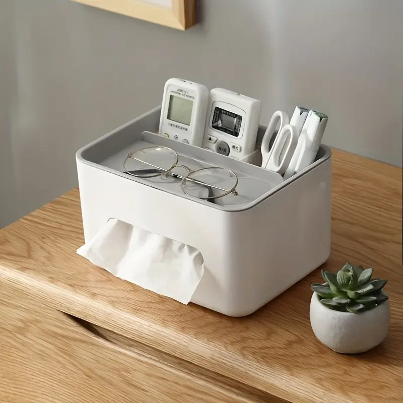 Multi-Functional Tissue Box & Remote Control Organizer | 3-in-1 Desktop Storage Box | Universal for Living Room, Bedroom & Office