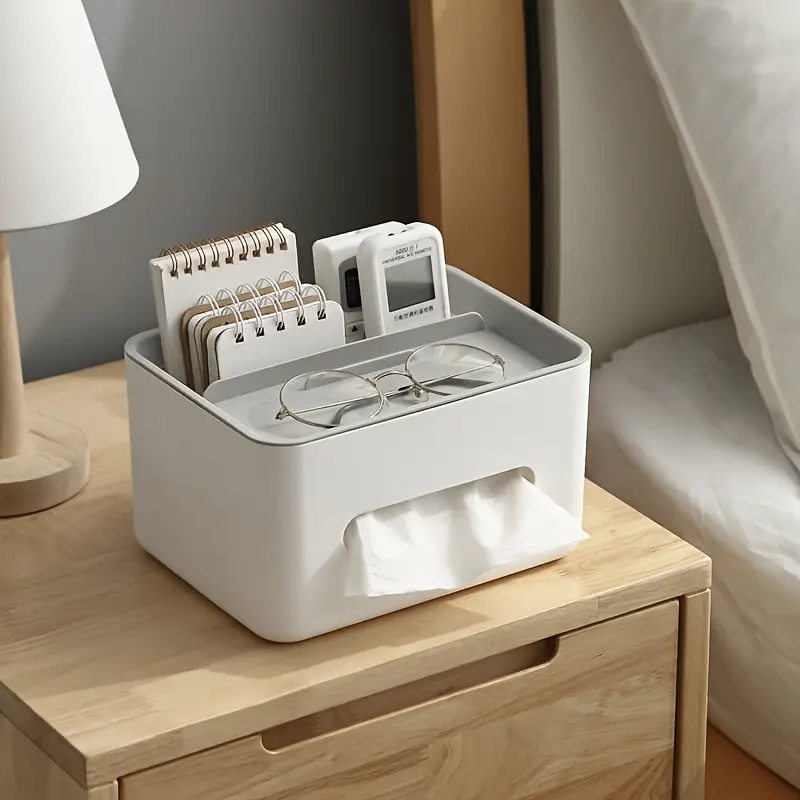 Multi-Functional Tissue Box & Remote Control Organizer | 3-in-1 Desktop Storage Box | Universal for Living Room, Bedroom & Office