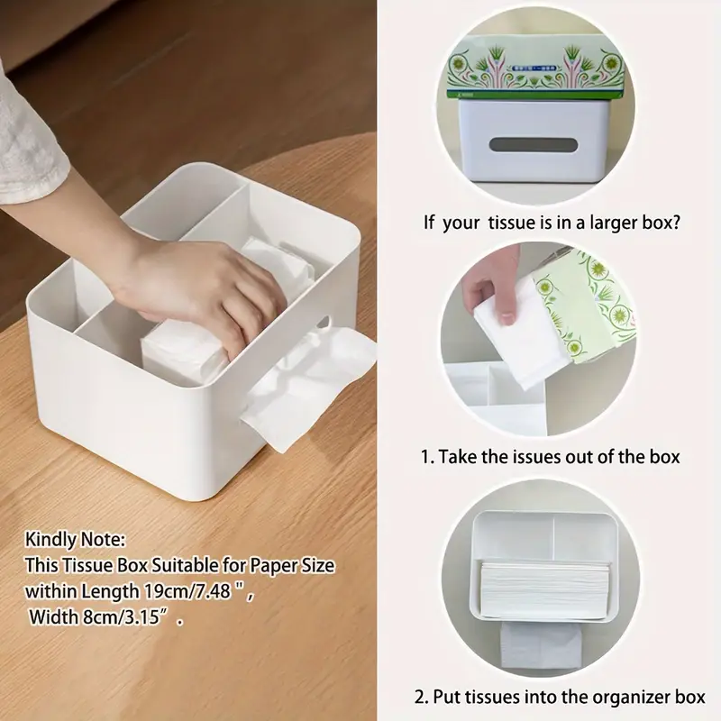 Multi-Functional Tissue Box & Remote Control Organizer | 3-in-1 Desktop Storage Box | Universal for Living Room, Bedroom & Office