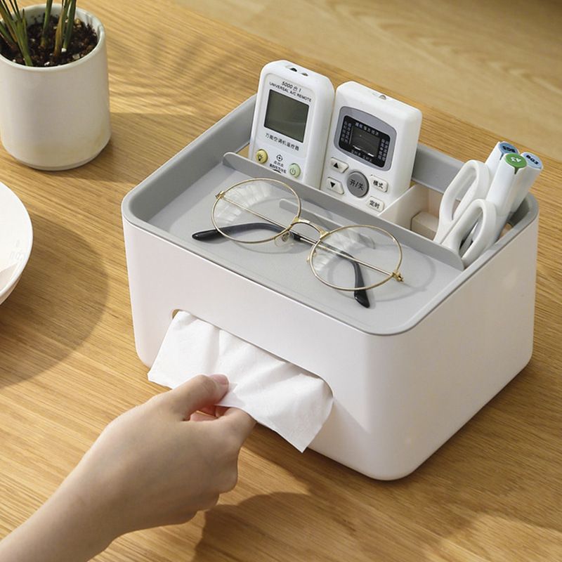 Multi-Functional Tissue Box & Remote Control Organizer | 3-in-1 Desktop Storage Box | Universal for Living Room, Bedroom & Office