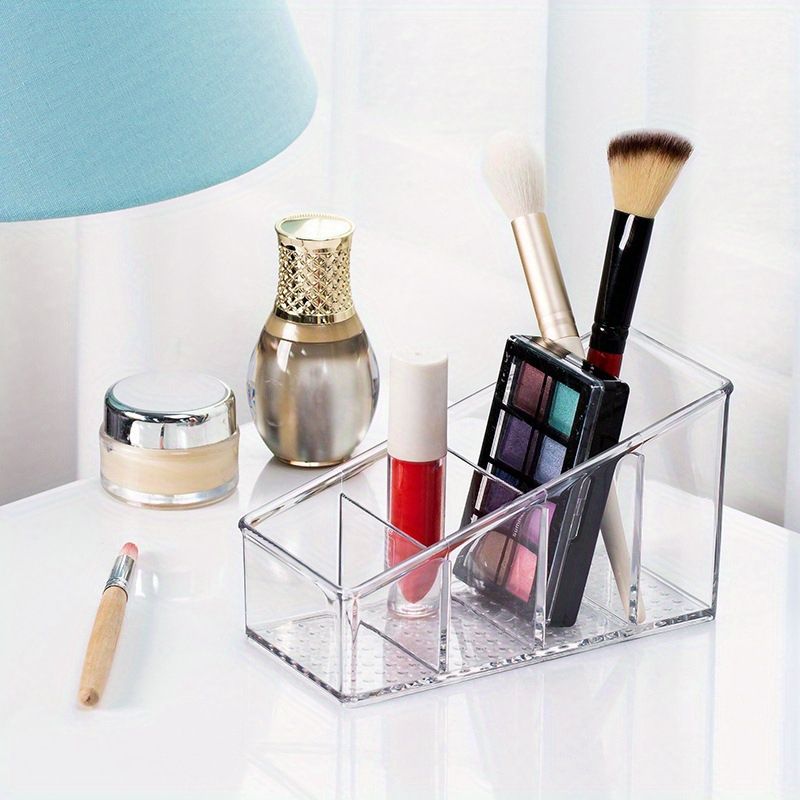 1PCS Transparent Plastic Multi-Functional Organizer | Remote Control Holder + Desk Storage Box | 4-Level Makeup Brush Rack + Pen Holder | Home Office School Universal Desktop Organizer