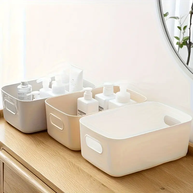 3pcs Multi-functional Plastic Desk Organizer | Cosmetic Storage Box | Kitchen Snack Basket |  Office Use