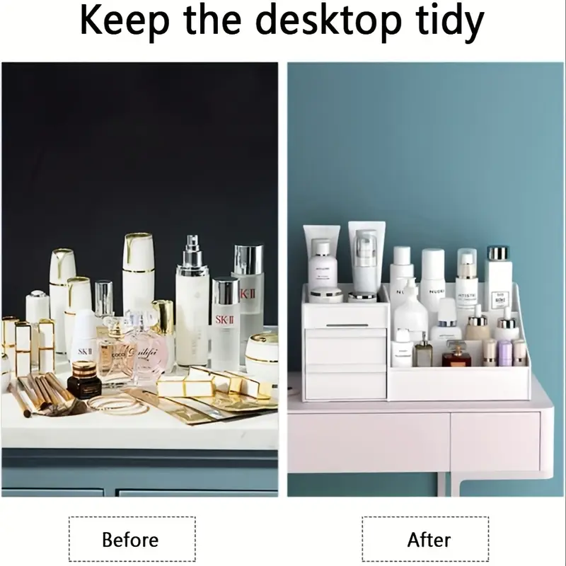 1PC Drawer Christmas Cosmetic Organizer | Vanity Lipstick Brush Holder | Lotion Eyeshadow Nail Polish Jewelry Storage Box | Desktop Bathroom Dorm Multi-Purpose Racks| tudent Dorm Stationery & Cosmetic