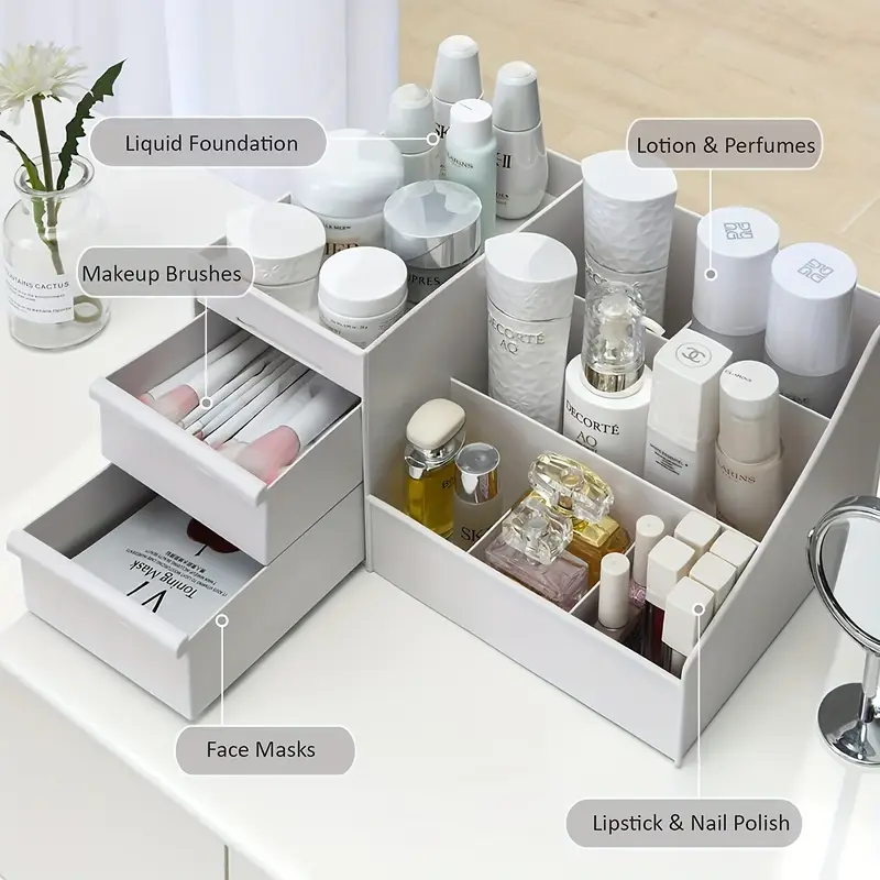 1PC Drawer Christmas Cosmetic Organizer | Vanity Lipstick Brush Holder | Lotion Eyeshadow Nail Polish Jewelry Storage Box | Desktop Bathroom Dorm Multi-Purpose Racks| tudent Dorm Stationery & Cosmetic