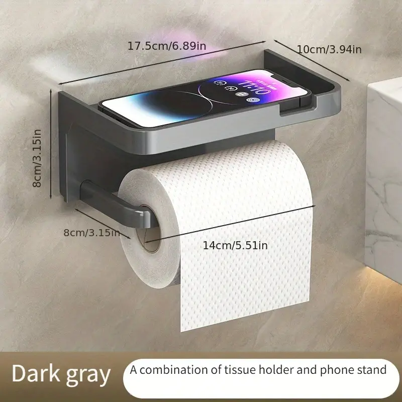 1PCS No-Drill Plastic Toilet Paper Holder | Wall-Mounted Drawer Roll Paper Rack | with Phone Stand Anti-Fall Design