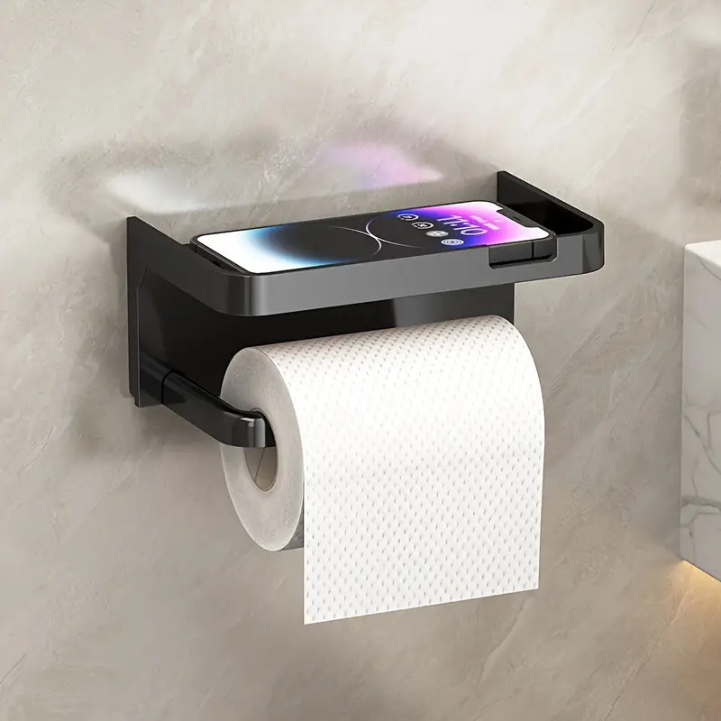 1PCS No-Drill Plastic Toilet Paper Holder | Wall-Mounted Drawer Roll Paper Rack | with Phone Stand Anti-Fall Design