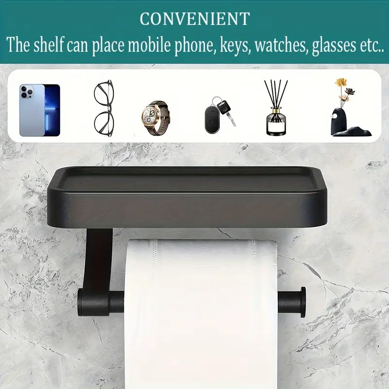 1PCS No-Drill Plastic Toilet Paper Holder | Wall-Mounted Drawer Roll Paper Rack | with Phone Stand Anti-Fall Design