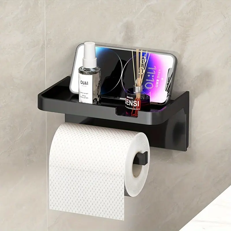 1PCS No-Drill Plastic Toilet Paper Holder | Wall-Mounted Drawer Roll Paper Rack | with Phone Stand Anti-Fall Design