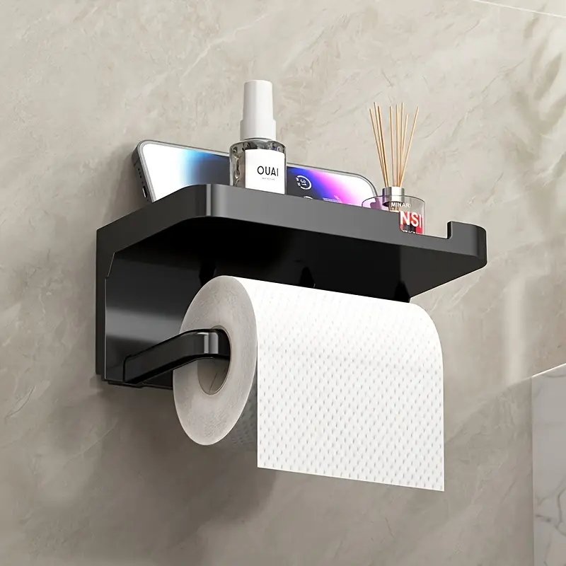 1PCS No-Drill Plastic Toilet Paper Holder | Wall-Mounted Drawer Roll Paper Rack | with Phone Stand Anti-Fall Design