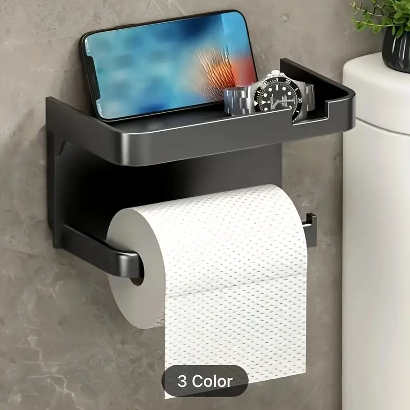 1PCS No-Drill Plastic Toilet Paper Holder | Wall-Mounted Drawer Roll Paper Rack | with Phone Stand Anti-Fall Design