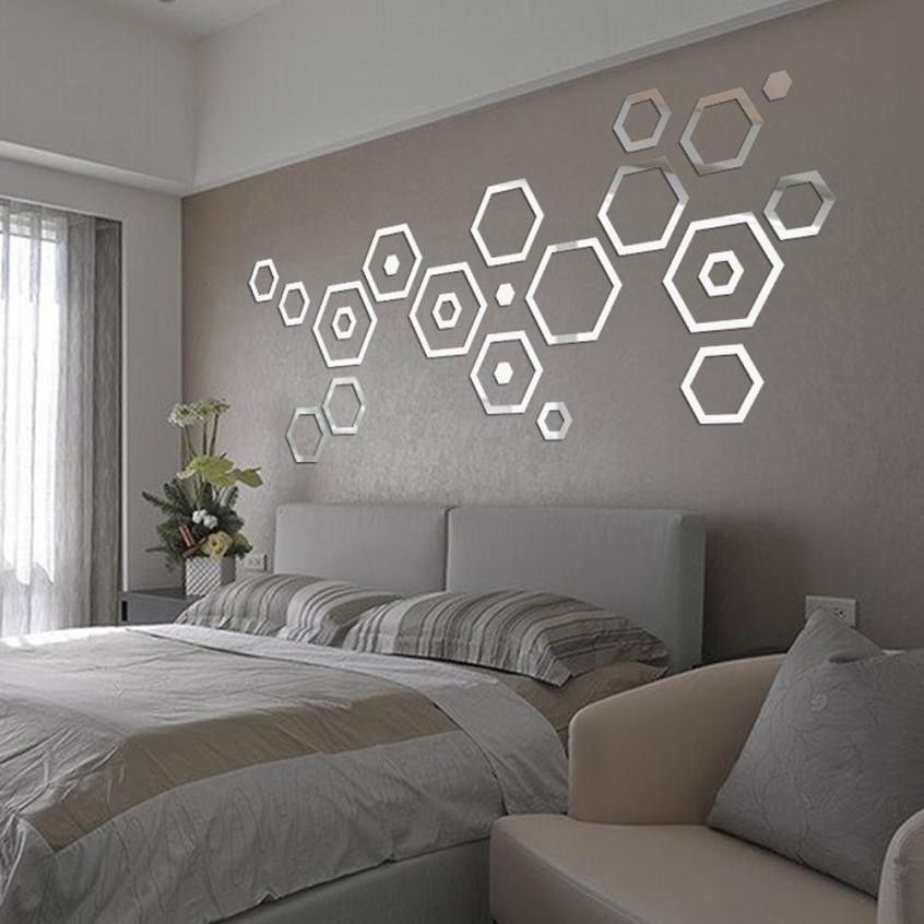 [Lowest Price in History] 24pcs 3D Hexagon Glam Wall Mirror Stickers - Self-Adhesive Acrylic with Polished Finish, Irregular Vertical Design, Home & Bedroom Decor