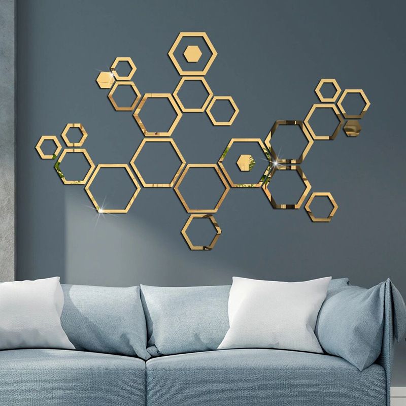 [Lowest Price in History] 24pcs 3D Hexagon Glam Wall Mirror Stickers - Self-Adhesive Acrylic with Polished Finish, Irregular Vertical Design, Home & Bedroom Decor