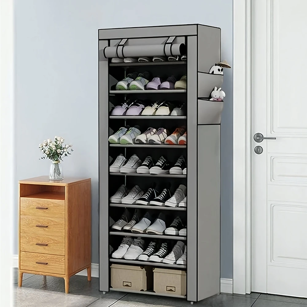 Multifunctional 6/8/10-Tier Shoe Rack with Dust Cover - Easy to Assemble, Portable & Space-Saving, Fits 27-35 Pairs of Sneakers, High Heels & Boots - Ideal for Home Use