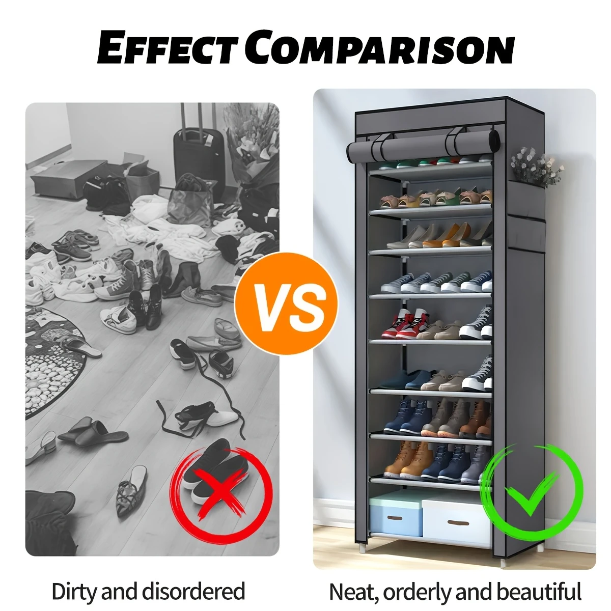 Multifunctional 6/8/10-Tier Shoe Rack with Dust Cover - Easy to Assemble, Portable & Space-Saving, Fits 27-35 Pairs of Sneakers, High Heels & Boots - Ideal for Home Use