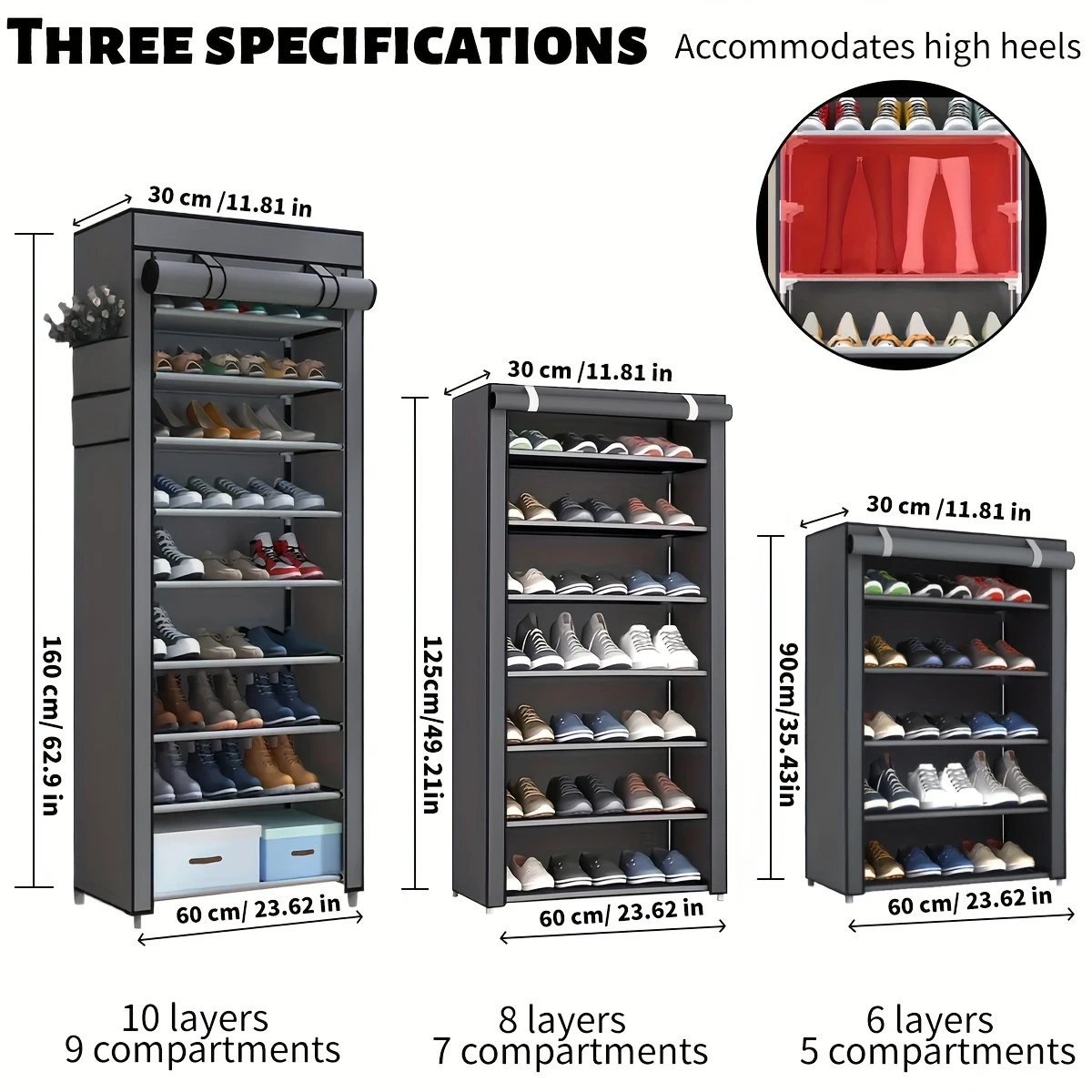 Multifunctional 6/8/10-Tier Shoe Rack with Dust Cover - Easy to Assemble, Portable & Space-Saving, Fits 27-35 Pairs of Sneakers, High Heels & Boots - Ideal for Home Use